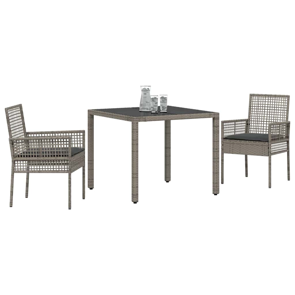 Garden Dining Set 3 pcs Gray Poly Rattan