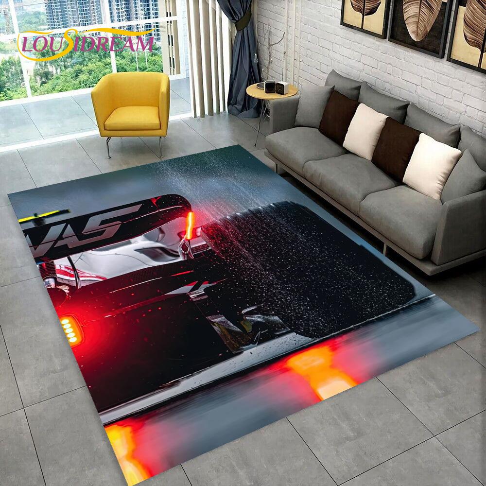 Alfombra de Dibujos Animados para Coche de Carreras y Piloto de Carreras para el Hogar Sala de Estar Dormitorio Sofá Felpudo Decoración, Alfombra para Zona de Juegos Infantil Alfombrilla Antideslizante para el Suelo