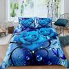 Blue Rose Floral King Queen Duvet Cover 3D Blossom Flowers Bedding Set Valentine's Day Quilt Cover Botanical Comforter Cover