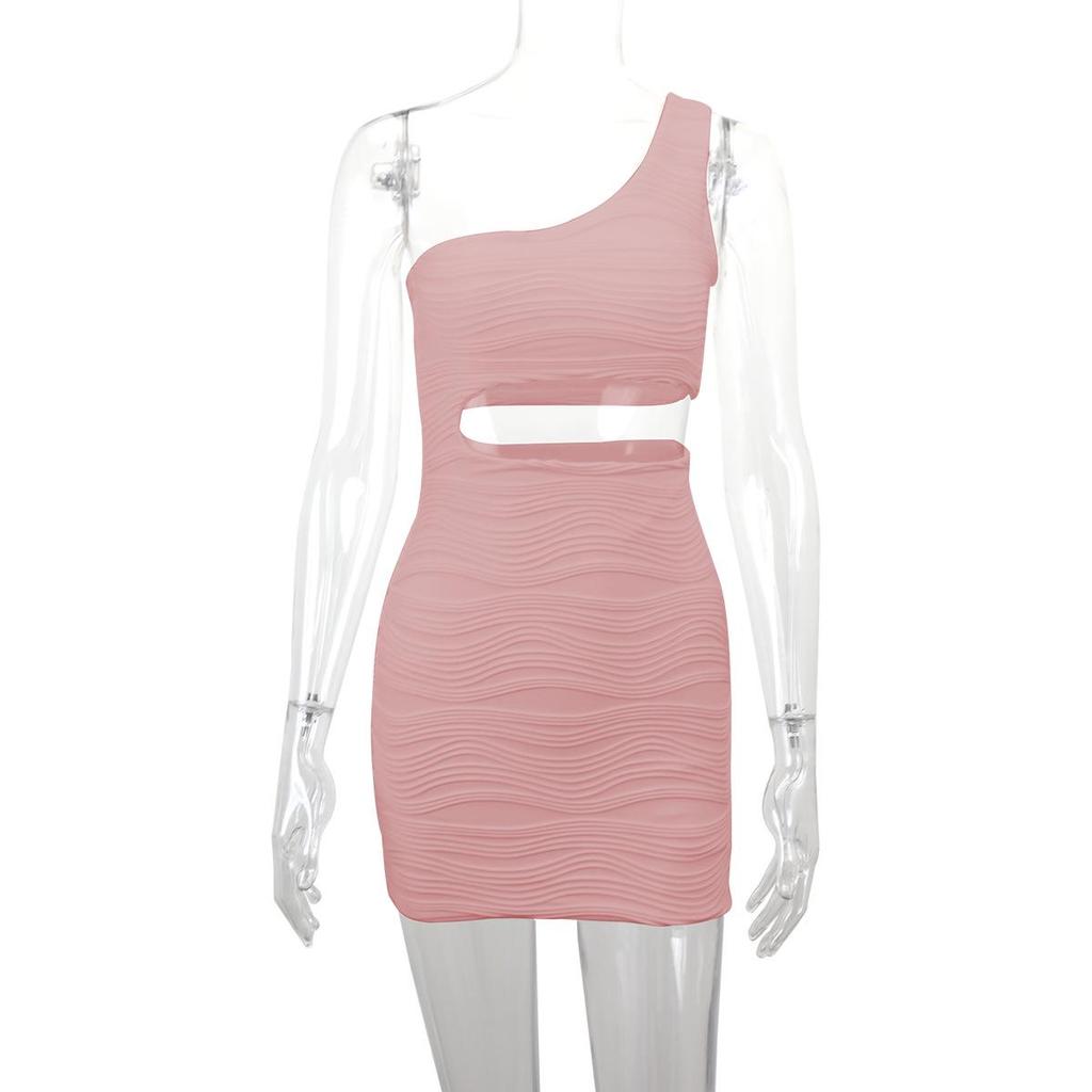 Women's Water Ripple One-Shoulder Cutout Dress - European & American Style 2025