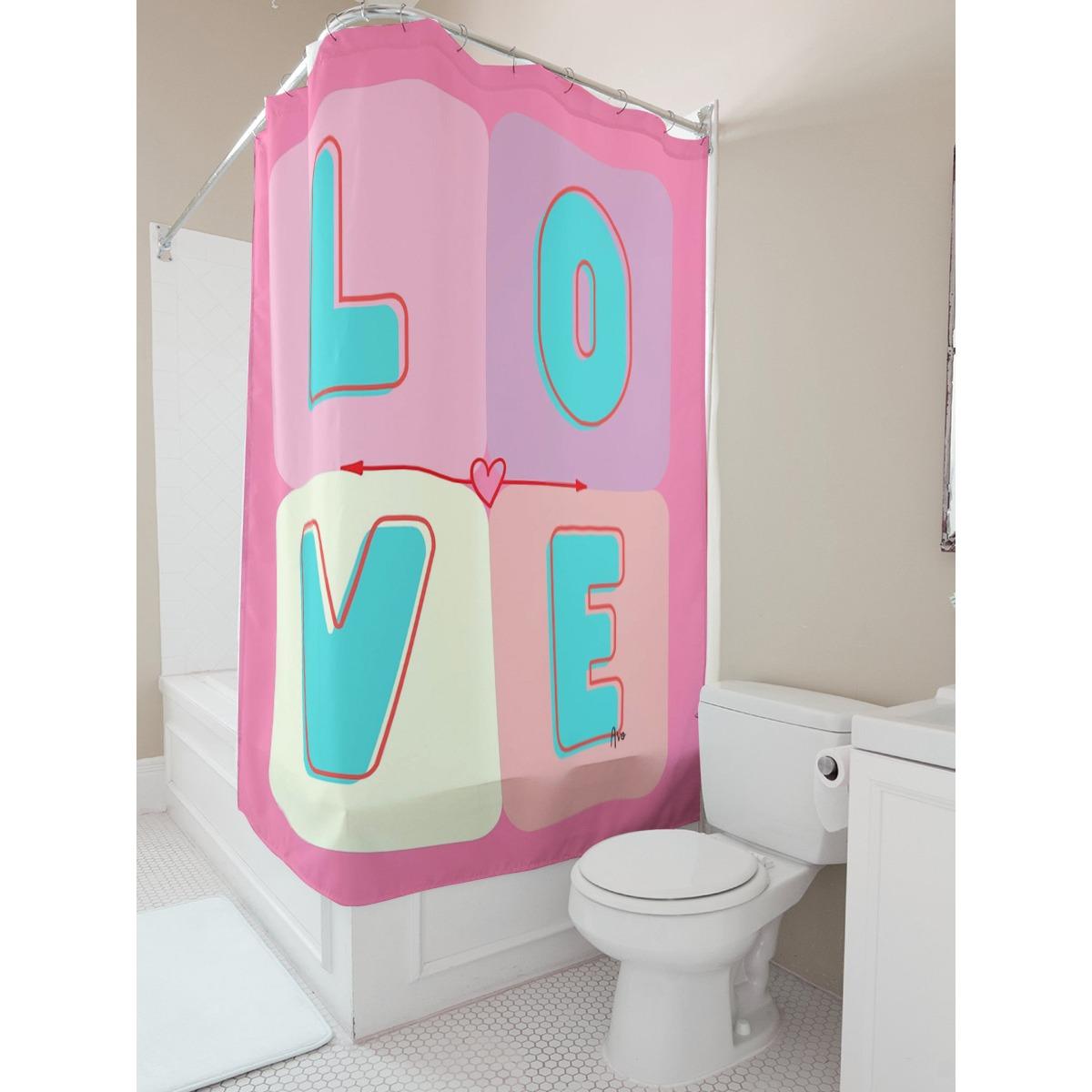 

Love Letter Print Shower Curtain For Bathroom Decor W60H190(CM)-1 Pcs