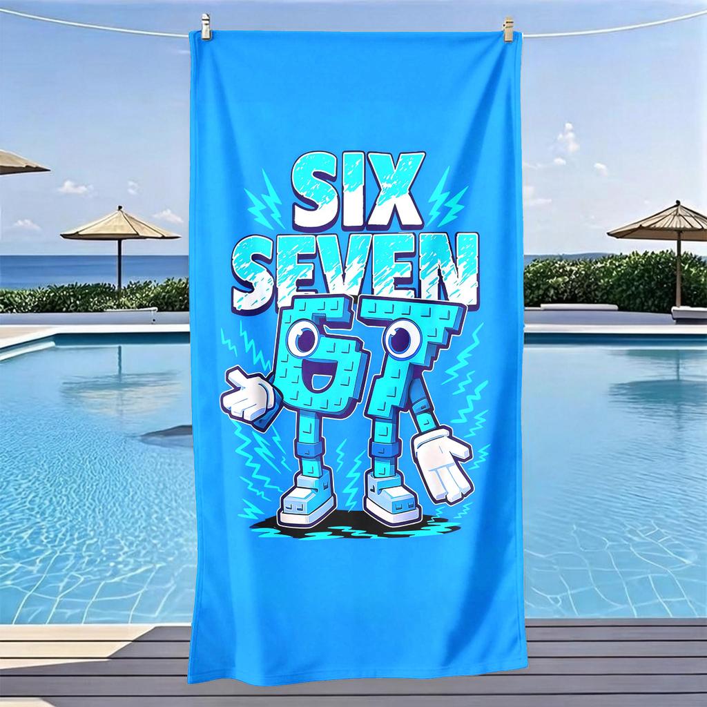 Personalized Number 67 Cartoon Beach Towel 2D Print Soft Quick Dry Sand Resistant for Summer Travel Swimming