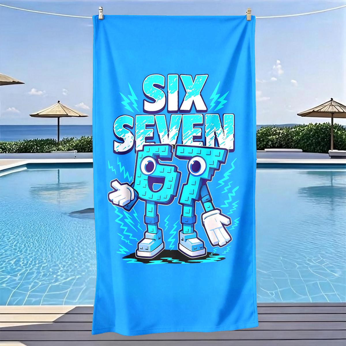Number 67 Cartoon Beach Towel 2D Print Soft Quick Dry Sand Resistant for Summer Travel Swimming W30*H60(CM)