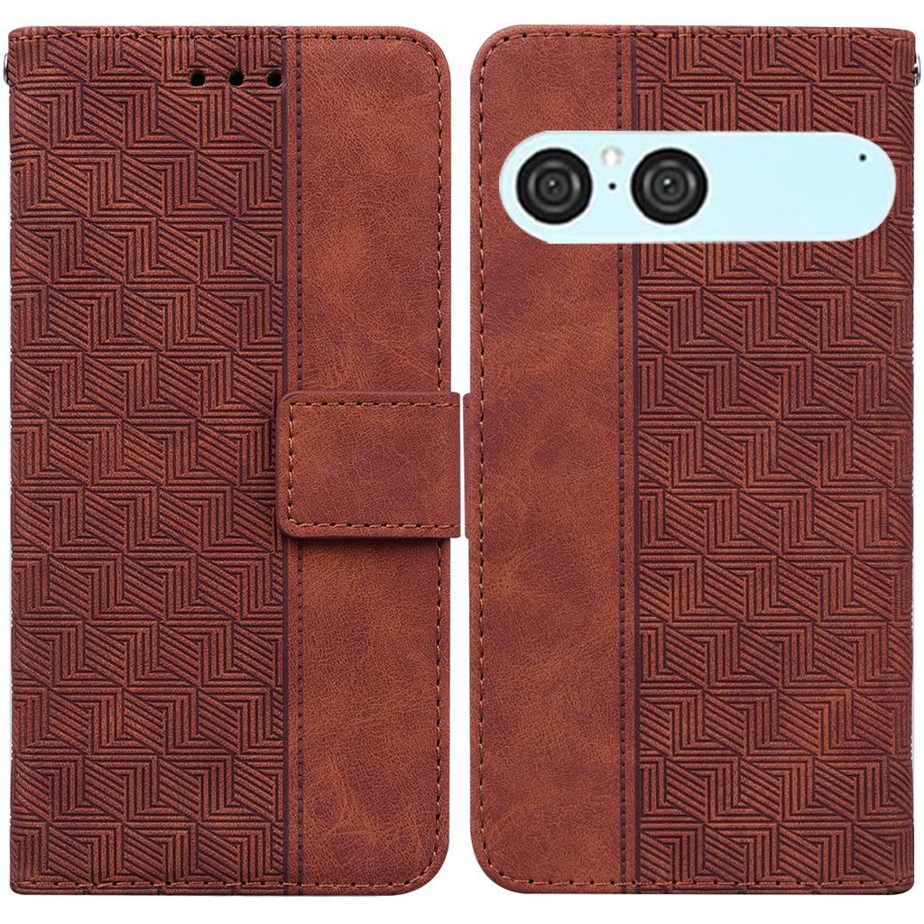 Pro Sony Xperia 10 VII Pouzdro Geometrický Vzor Kožená Peněženka Kryt na Telefon s Poutkem na Zápěstí