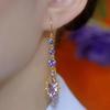 Purple Qi Rhinestone Maple Leaf Long Tassel Versatile Earrings