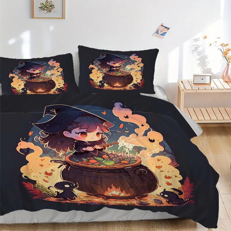 3pcs Witch Picture Design Quilt Cover Set - Soft and Cozy Bedroom, Guest Room and Dorm Decorative Bedding 3-Piece Set 1 Quilt Cover + 2 Pillow Sh