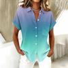 Women's Casual Short Sleeve Gradient Print Shirt Button Down Collar Pocket Lightweight Blouse for Summer and Spring Wear