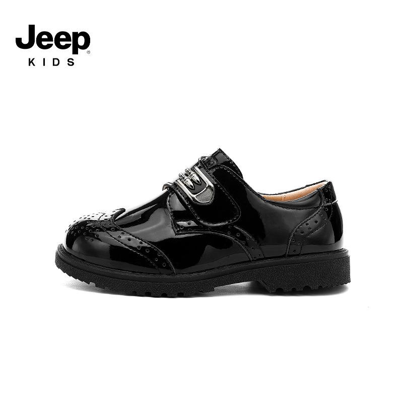 

Jeep Boys Black Leather Shoes - British Style Performance Shoes for Students 34