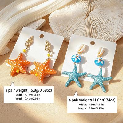 Cute Ocean Wind Starfish Earrings Ins Niche Vacation Dopamine Color Scheme Glazed Earrings Beach Party Earrings