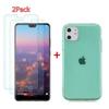 Case and Screen Protector - Apple - iPhone 11 Pro Max - Green - 2PCS Tempered Glass - 1PCS TPU Silicone