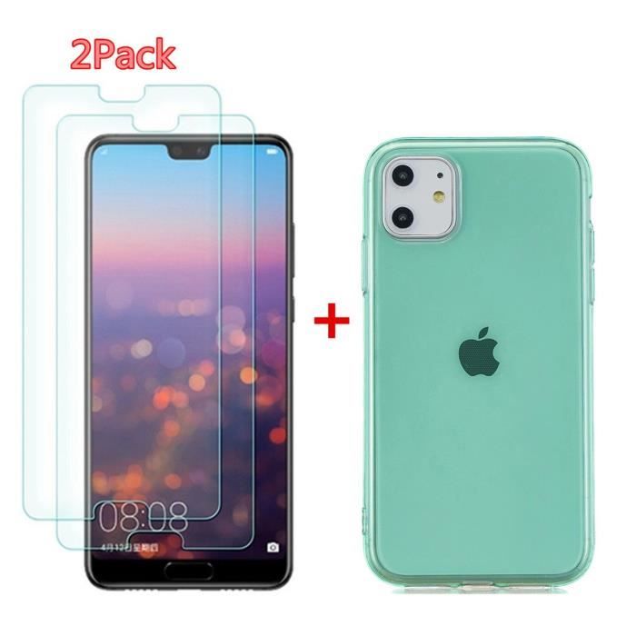 Coque et Film Protecteur - Apple - iPhone 11 Pro Max - Vert - 2PCS Verre Trempé - 1PCS TPU Silicone