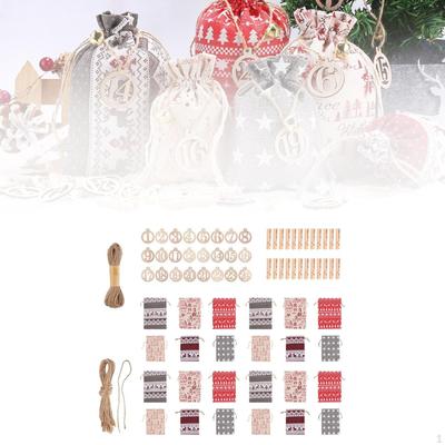 24Pcs Christmas Advent Calendar Bags with Wooden Clips Reusable Holiday Decorations 24 Days Burlap