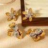 Edelstahl gold- und silberfarbene Color-Block-Blumenohrringe mit gehämmertem Muster, Statement-Schmuck, vielseitige Titanstahl-Stecker