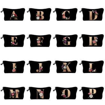 Bolsa de cosméticos con impresión digital 3D con estampado de flores y letras para mujer, multiusos, delicada
