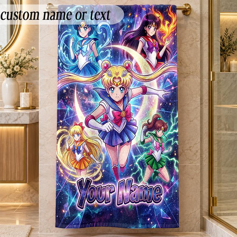 Beach TowelSailor Moon Custom Name Text Personalized Soft Towel for Beach Pool Indoor Home Decor Gift