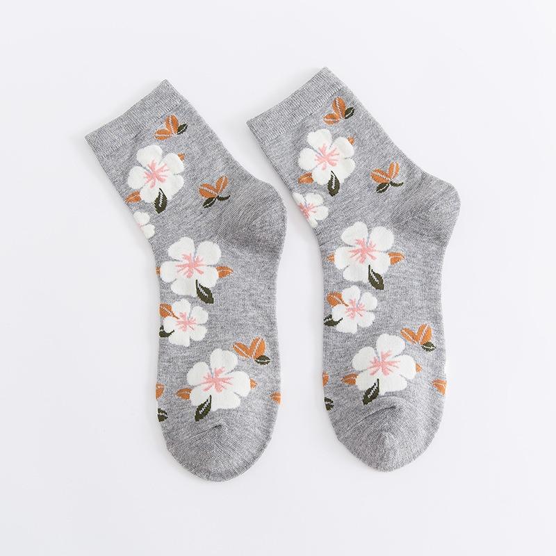 10 Pairs Women Floral Cotton Vintage Patterned Crew Middle Tube Socks Novelty Ankle Ruffled Warm Casual Sock