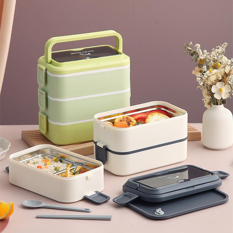 Pojemny lunchbox ze stali nierdzewnej, dwuwarstwowy, dla dzieci, uczniów, pracowników biurowych, na piknik, przenośne pojemniki bento do przechowywania żywności