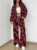 Small Fresh Flowers Autumn and Winter New European and American Women's Clothing Fruit Printing Set Women