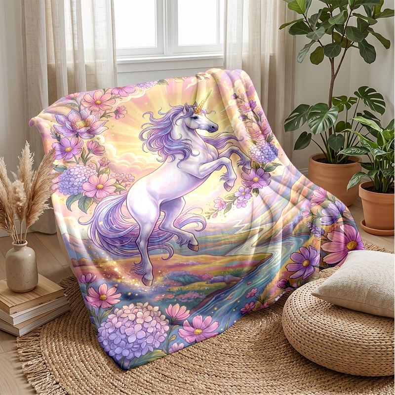Magical Unicorn and Angel Theme Blanket Lightweight Warm Flannel Blanket Decorative Throw Blanket for Home Decoration