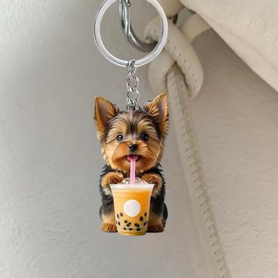 2Pcs Keychain Pendants Air Freshener Adorable Dog Shape 2D Flat Acrylic Hanging Ornaments Cars Interior Decor Accessories