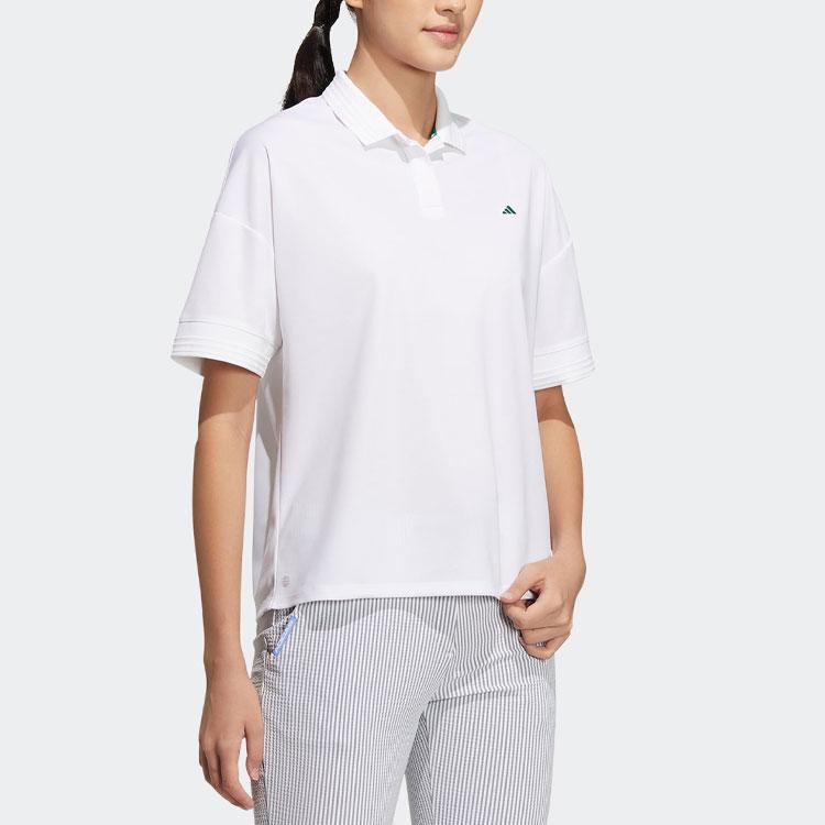 Adidas Aeroready Loose-Fit Polo Shirt Solid Color Logo Embroidery Short Sleeve Women Tops White HT0032