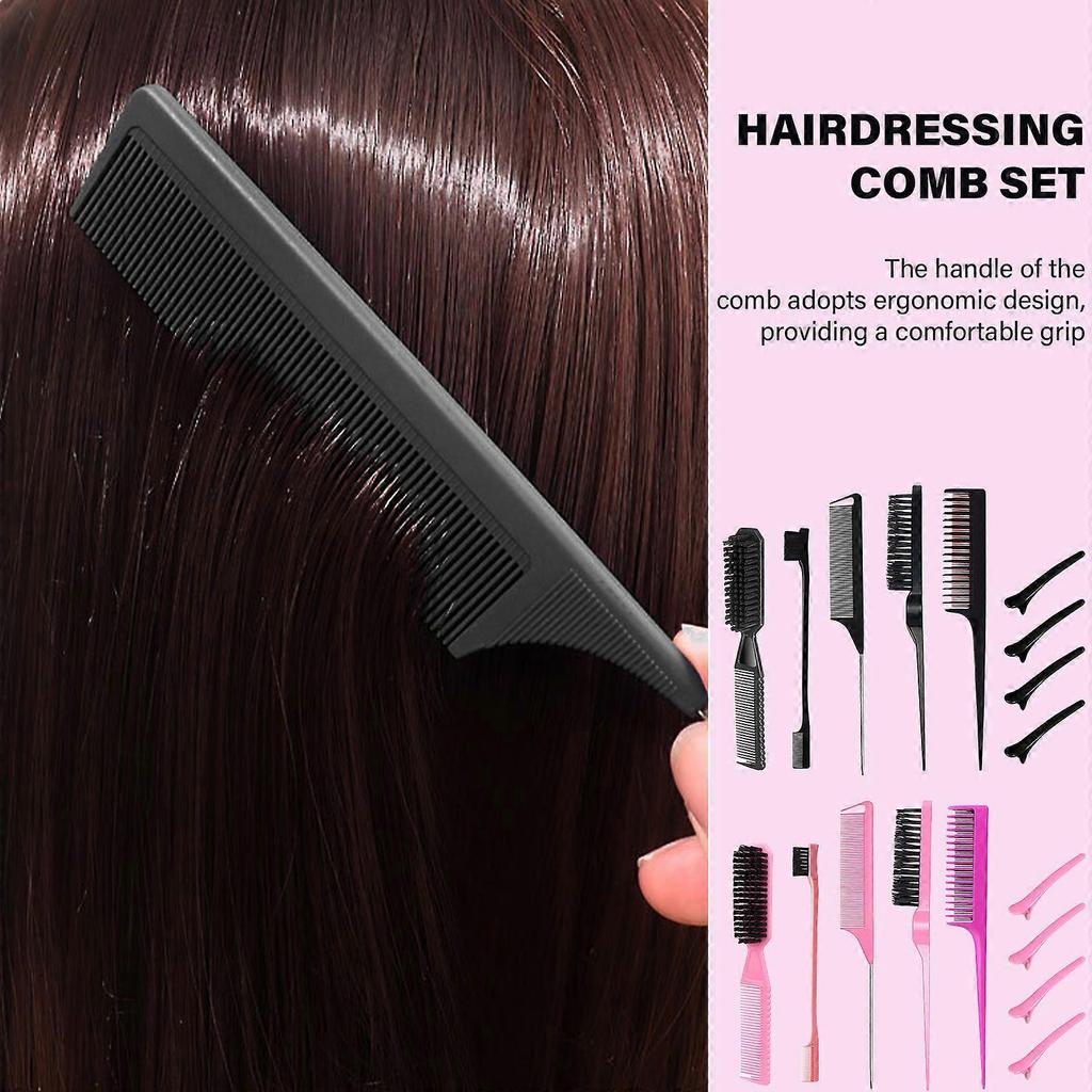 9pcs Multifunctional Essential Hairdressing Comb Brush Hair Clip Set For Women Men And Kids Hair Styling Accessories  Black