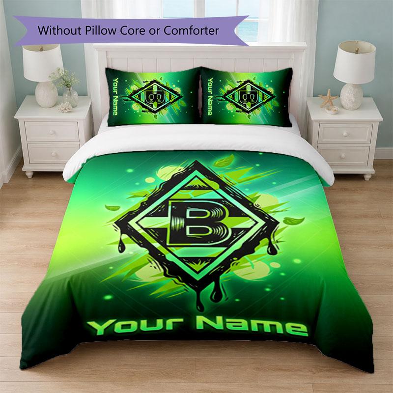 Juego de Ropa de Cama con Nombre Personalizado Borussia Mönchengladbach 1 Funda Nórdica + 2 Fundas de Almohada Logo de Fútbol Regalo Personalizado para Ocasión Especial Decoración de Dormitorio