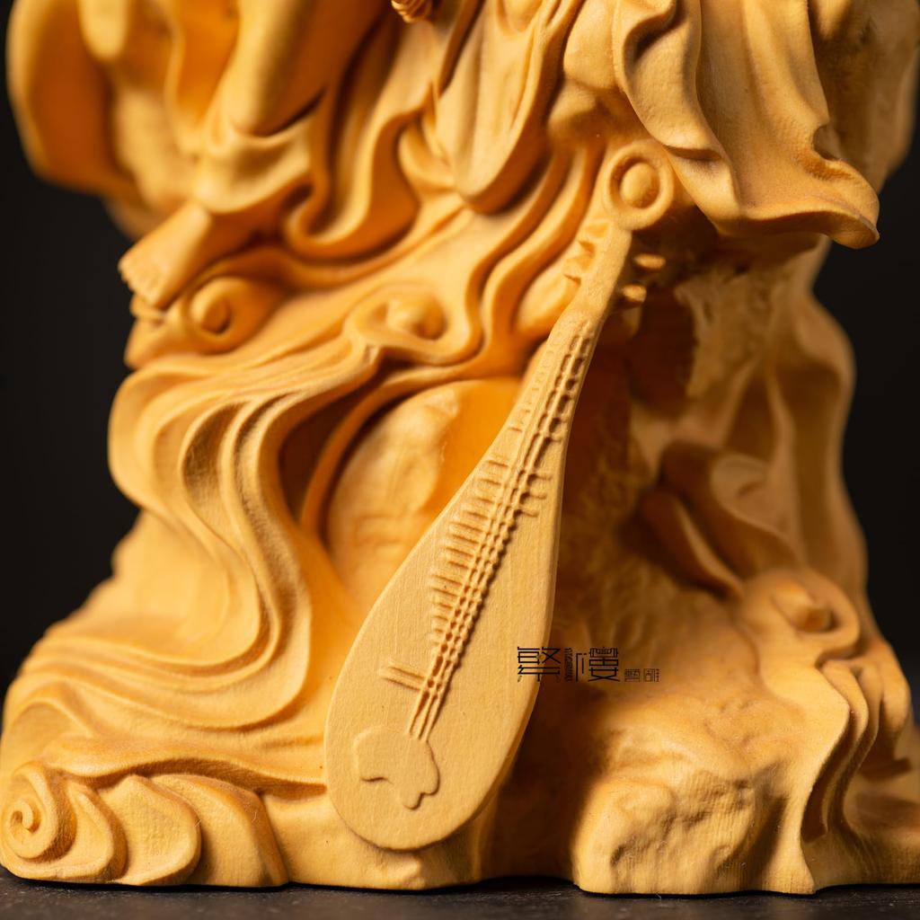 Hanro Art Seven Lucky Feng Wood Prosperous Good Good Warmth from High Quality Natural Boxwood 15cm x Width x Depth Sculpture, Benzaiten, Gods, Shui,