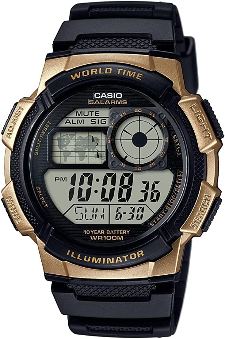 

CASIO World Time Digital Watch Genuine BOX Overseas Model Black x Gold [Casio] Мужские AE-1000W-1A3V [Товар]