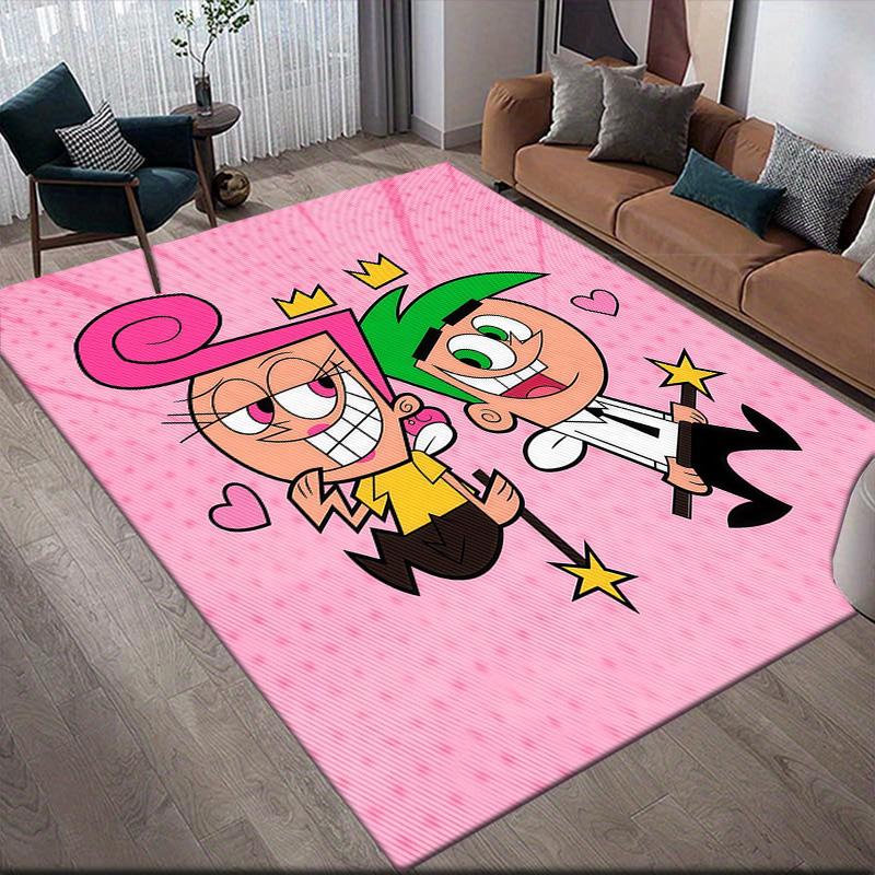 The Fairly OddParents Flannel Pattern Square Carpet,Area Rug,Carpet Rug for Living Room Bedroom Sofa Playroom Decor,Non-slip Floor Mat