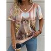 Women's summer casual V-neck short-sleeved T-shirt, with fashionable 3D print, suitable for outings or at home