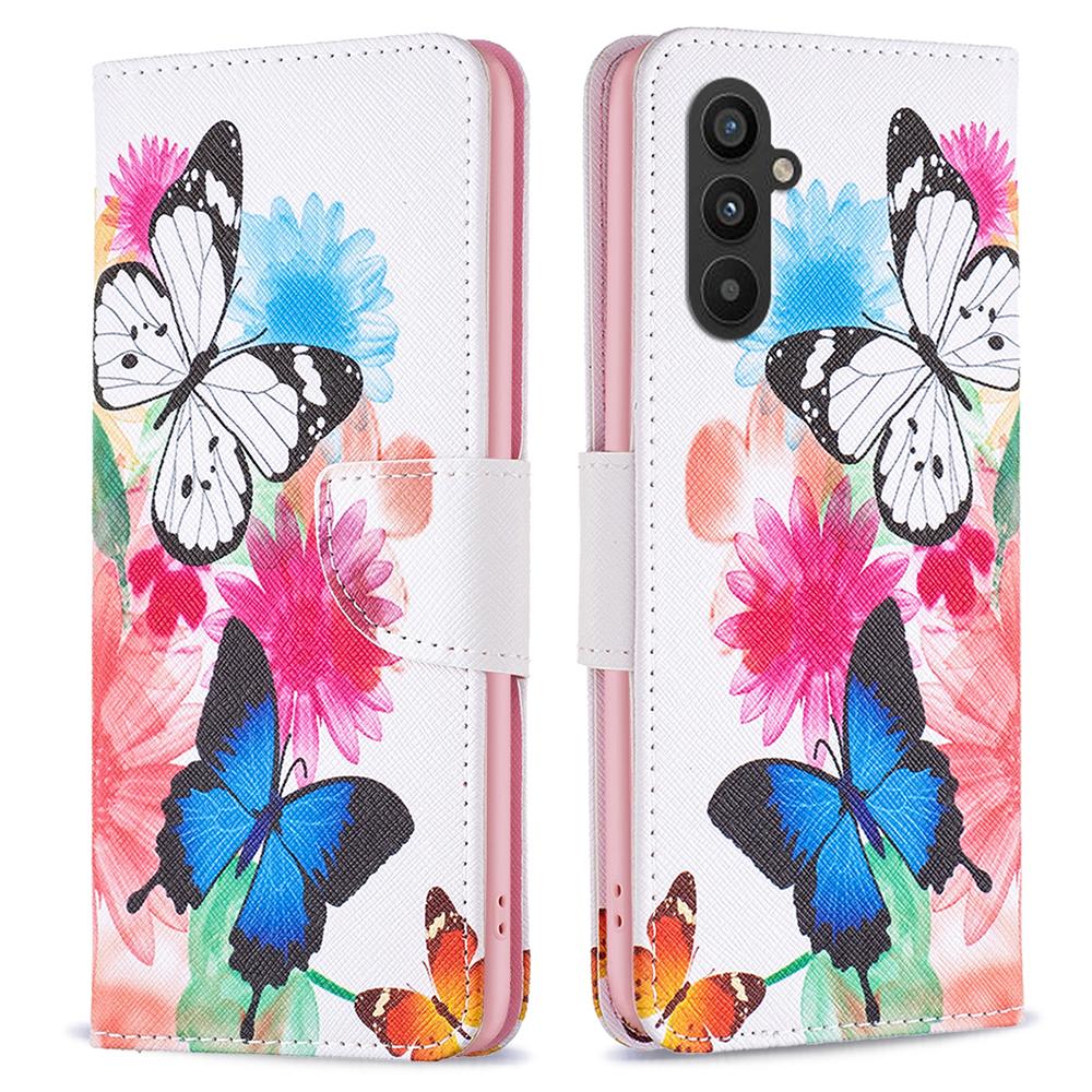 

For Samsung Galaxy A24 4G (162.1 x 77.6 x 8.3mm) Pattern Printing Anti-drop Phone Case PU Leather Wallet Stand Cover Two Butterflies