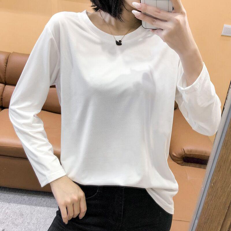 

2025 Spring Women s Fleece-Lined Long-Sleeve Mid-Length T-Shirt to Pair with Shark Pants L (121-135 lbs)