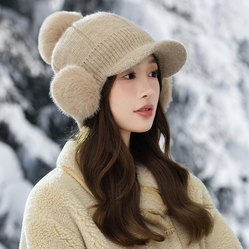 Fleece Warm Knitted Cap Ladies Ear Protector Wool Baseball Cap Fashion Cycling Plush Cap