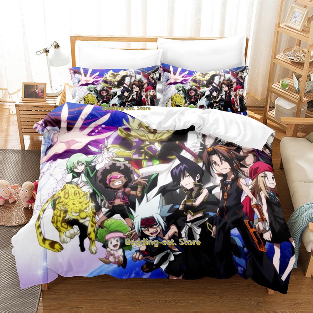 Comforter Personality Shaman King Bedding Set Cartoon Anime Three-Piece Set Adult Kid Bedroom S 3D Kawaii Game Twin Set