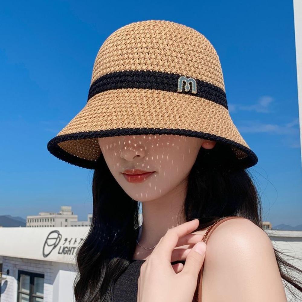 Breathable Bucket Hat Letter Decor Beach Cap Wide Brim Fisherman's Hat  Women Girls