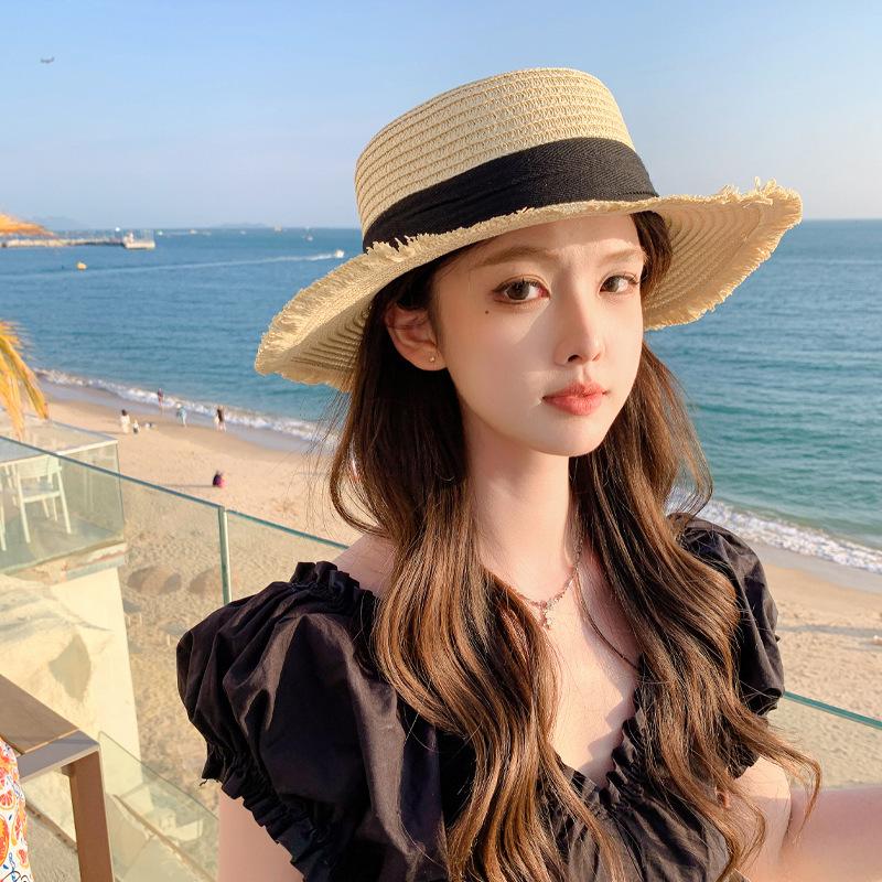Straw Hat Women'S Summer Sun Protection Extra Large Brim Sun Hat Beach Seaside Vacation Sun Hat Foldable Hat Tide
