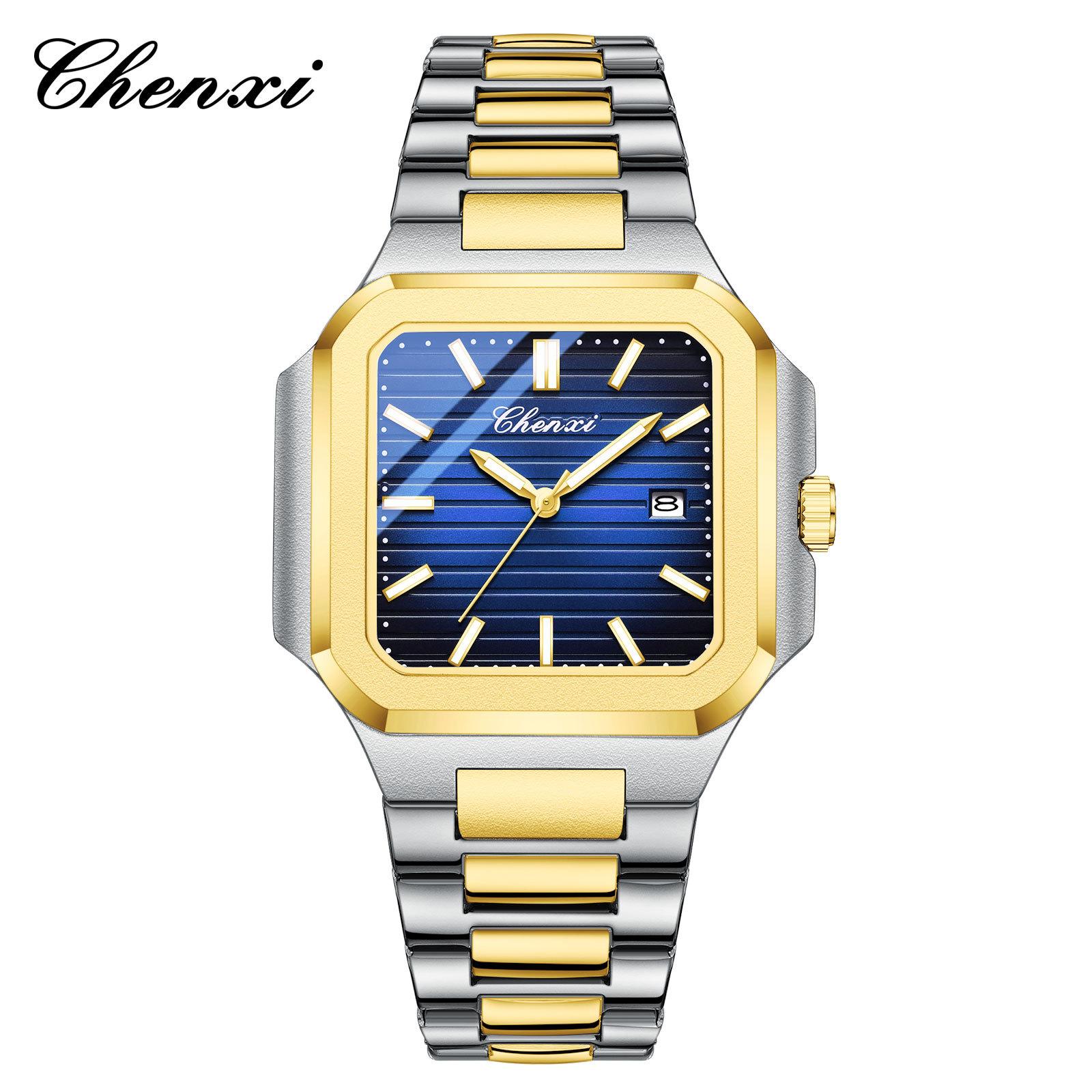 

Бизнес Стиль Светящиеся Роскошные 44 мм Квадратные Кварцевые Наручные Часы Из Нержавеющей Стали Часы Водонепроницаемые Relogios Masculino Montres Hommes steel strap золотой/синий