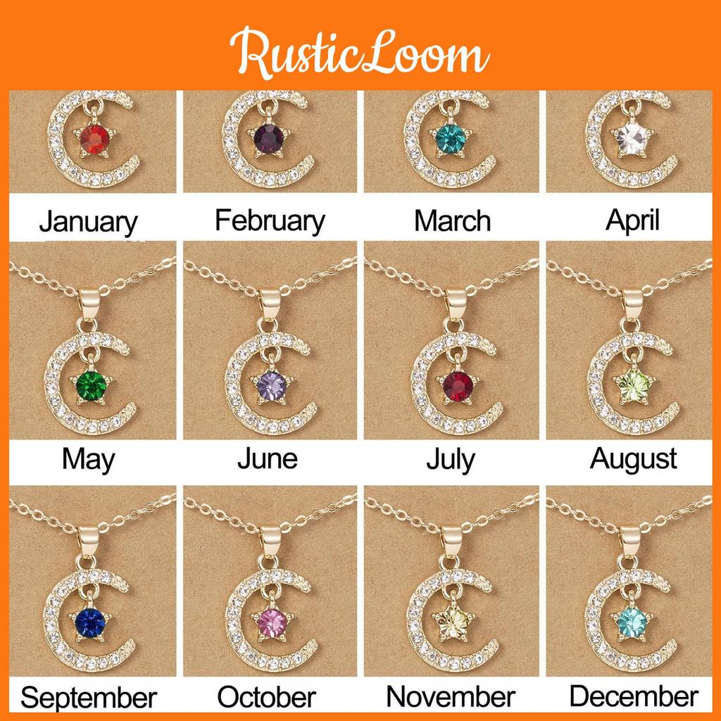 Elegant 18k Gold Cubic Zirconia Birthstone Moon Pendant Necklace For Women