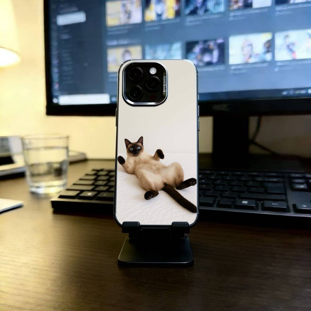 

S-Siamese Cat Cute Phone Case For iPhone 17,16,15,14,13,12,11 Plus,Pro Max,XS,Colored Silver Plated Inside Cover iPhone13Pro