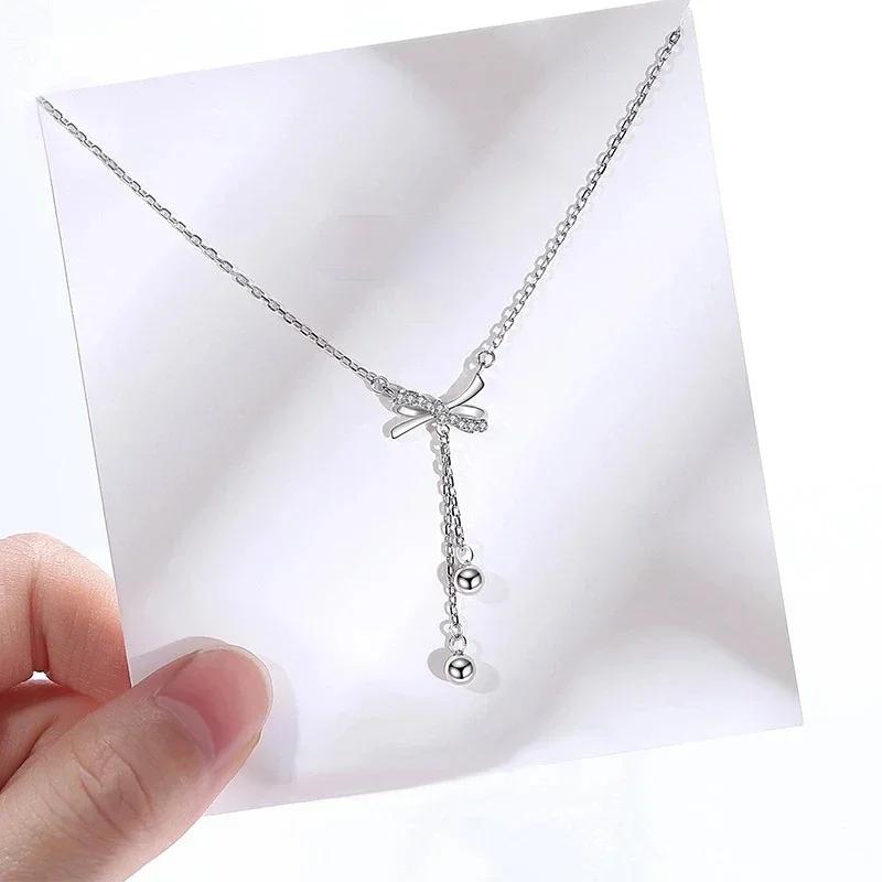 Women Summer Fashion Simple Bow Tassel Necklace Clavicle Chain Necklace Jewelry Accessories Valentines Day Birthday Gifts