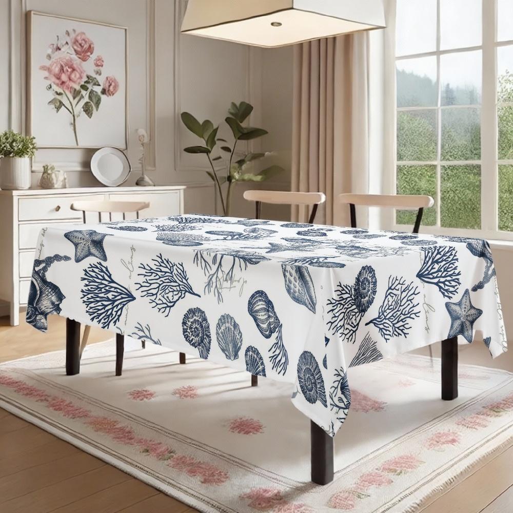 Nautical Sea Life Rectangle Table Cloth for Table Decor Holiday Party Waterproof Reusable Tablecloth for Tables Kitchen Dining