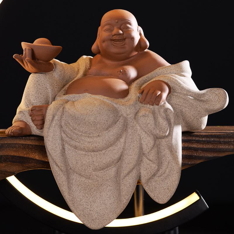 Wealth-attracting Maitreya Buddha Figurehead Ceramic Smiling Buddha Creative Lighting New Chinese-style Zen-style Living Room En
