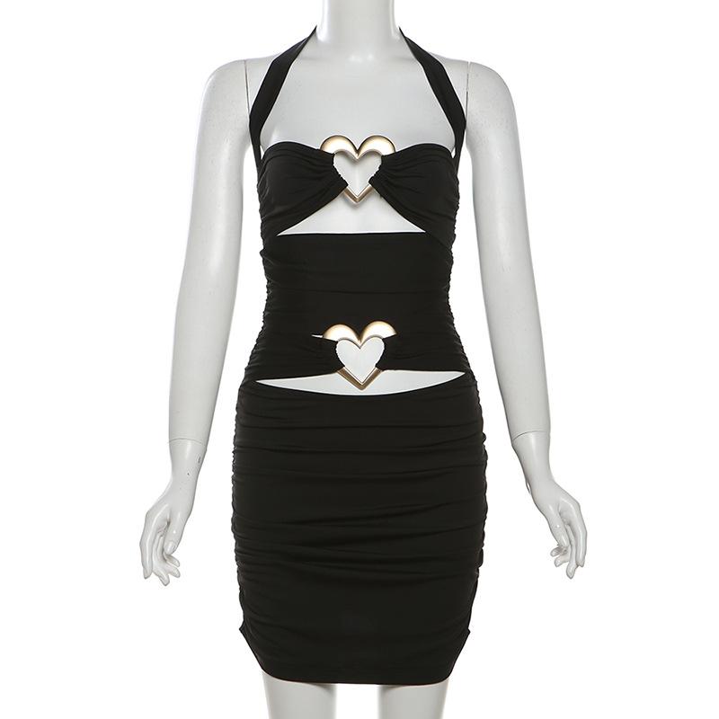 

Осеннее женское сексуальное платье-футляр Spice Girl с металлической пряжкой и висячим вырезом S чёрный