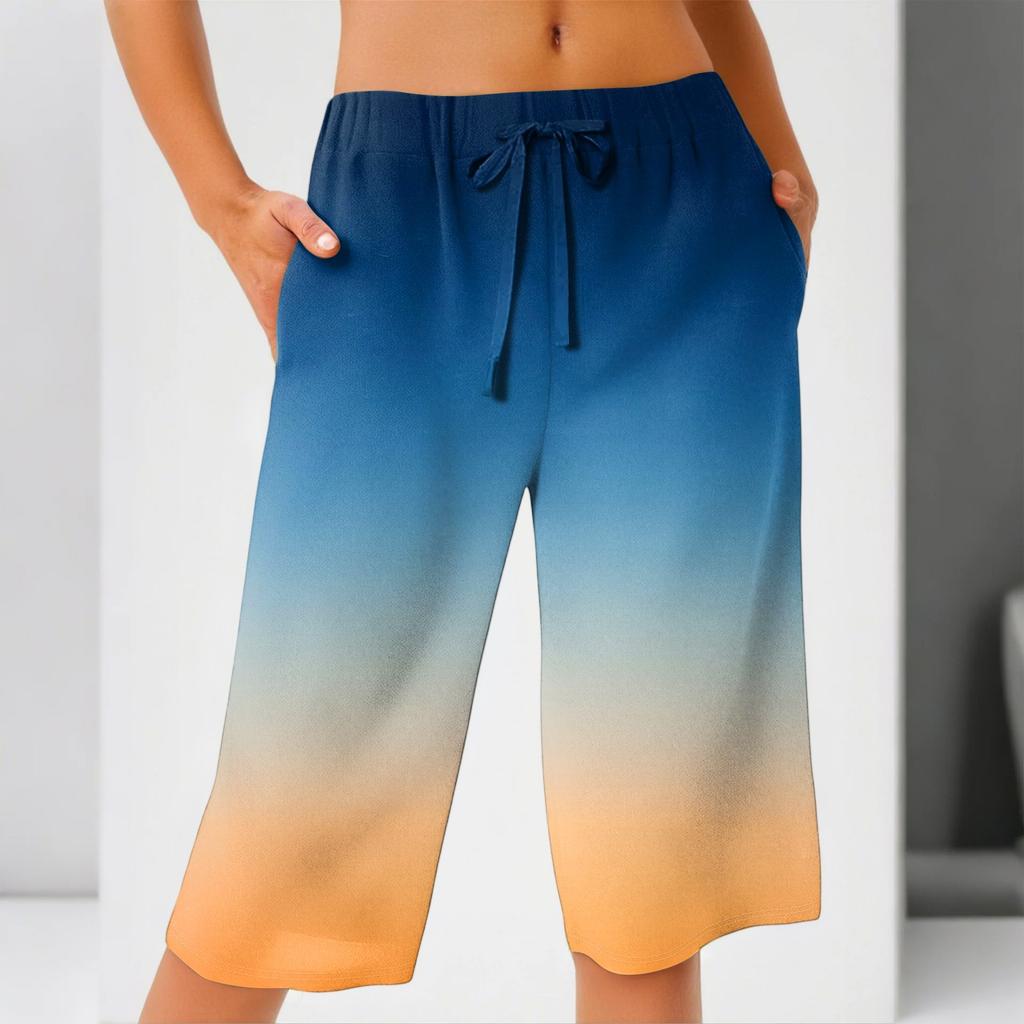 Women's Summer Elasticated Tie Waist Gradient Colour Cotton Linen Loose Shorts