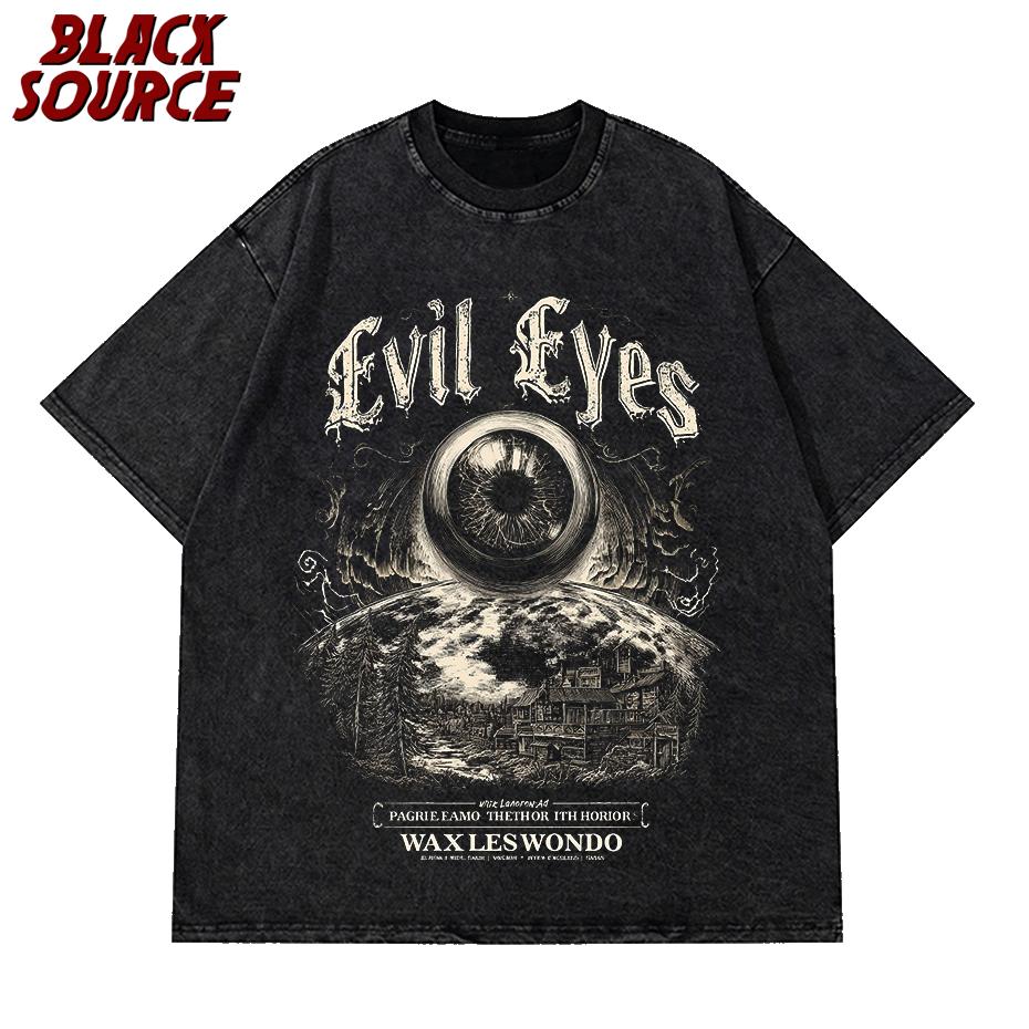 

T Summer Short Sleeve TShirt Cotton Tops Tees Oversize Men T Shirt Hip Hop Dark Streetwear Tshirt Evil Eye Print Harajuku S