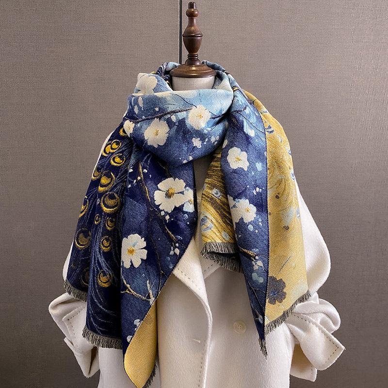 New Printed Double-sided Imitation Cashmere Thickened Scarf Women's Windproof and Cold-proof Dual-purpose Shawl Fashion