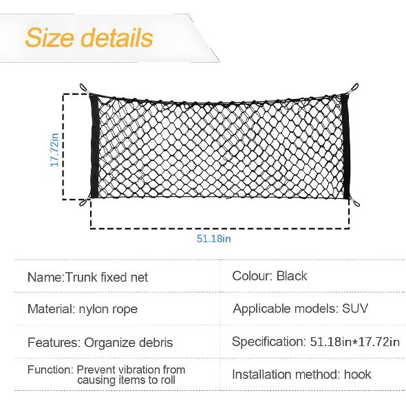 Car Rear Cargo Net, Double-Layer Adjustable Stretchable Elastic Storage Organizer Net, Trunk Cargo Storage Mesh Net With Hooks, Car Interior