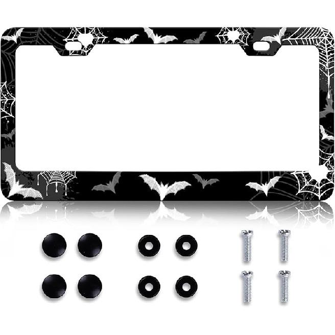 Black Leopard Print License Plate Frame - Leopard Personalise License Plate Holder, Rust-Proof Stainless Steel Waterproof Car Decorative Tag Frames