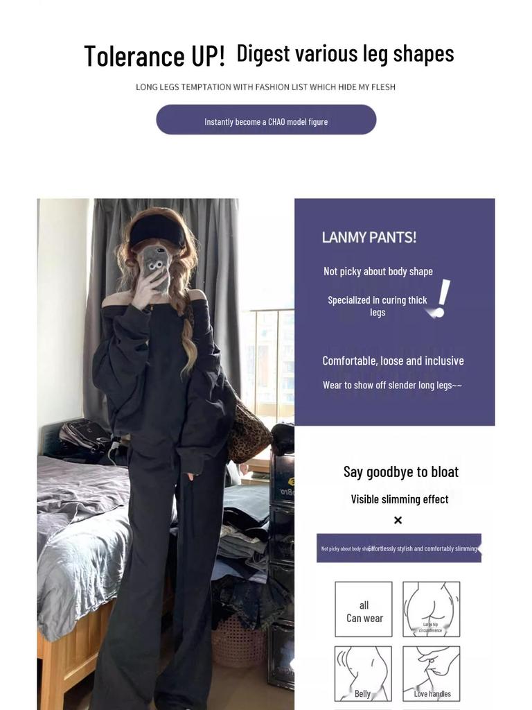 2024 Women's American Retro Petite Slimming Sports Pants, Spring/Autumn, Micro Flare with Drawstring